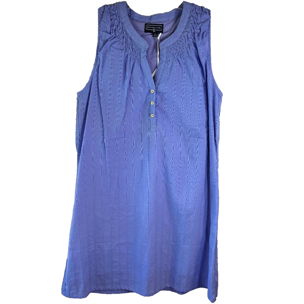 Duffield Lane Periwinkle Swiss Dot Reef Dress Size L Sleeveless Comfort NWT